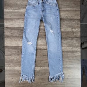 Free people great heights frayed jeans in blue.